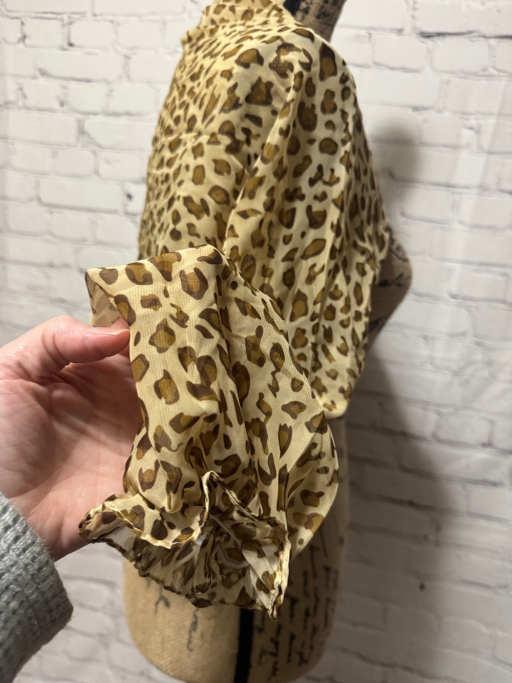 Fasbee Leopard Print Sheer Puff Sleeve Bolero Cardigan Stole Wrap Shawl Chiffon - Picture 5 of 6